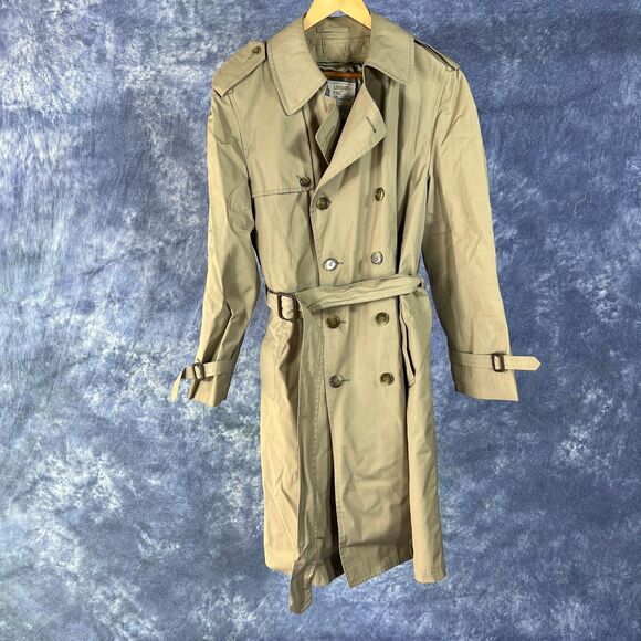 Vtg London Fog Double Breasted Trench Coat Removable Lining Men Size 40R Khaki - Picture 1 of 5
